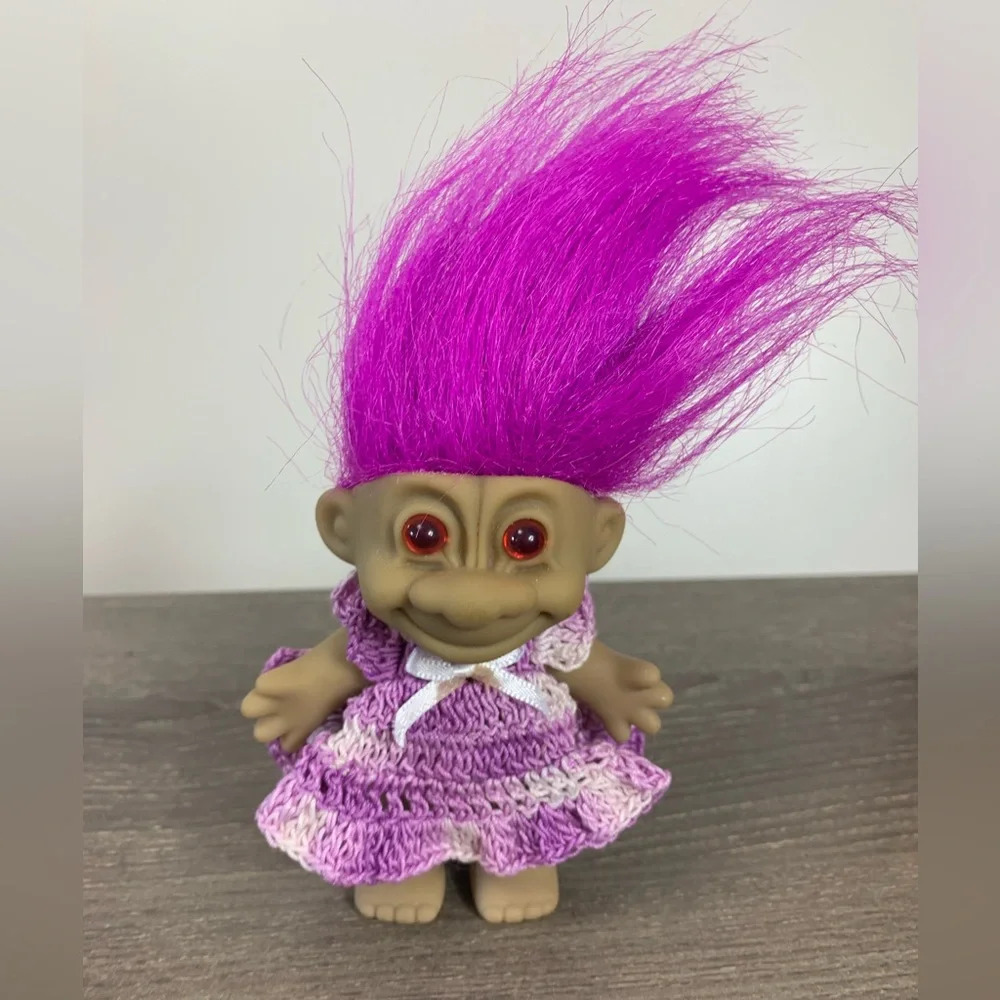 Vtg Troll  Doll Purple Hair Red Eyes 90’s Creepy Nostalgic Play Unmarked China